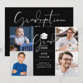 Modern toen en nu 4 foto afstudeerfeest kaart (Voorkant / Achterkant)