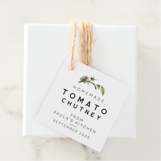 Modern Tomato Chutney label met aquarelblad (In situ)