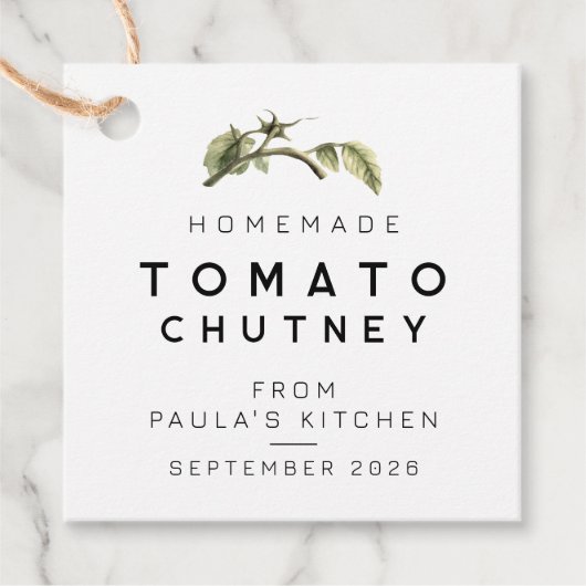 Modern Tomato Chutney label met aquarelblad (Voorkant)