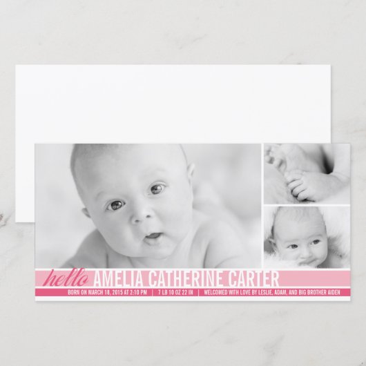 Modern Tones Baby Girl Geboorteaankondiging Aankondiging (Voorkant / Achterkant)