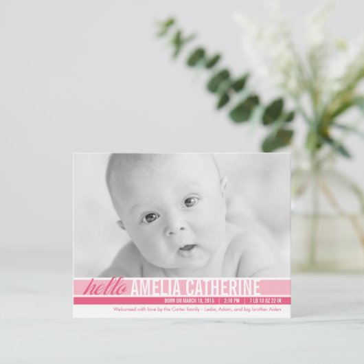 Modern Tones Geboorteaankondiging - Roze Aankondigingskaart (Staand voorkant)