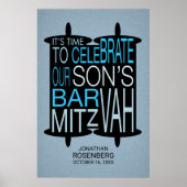 Modern Torah Bar Mitzvah Poster Grey and Blue (Voorkant)