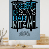 Modern Torah Bar Mitzvah Poster Grey and Blue (Keuken)