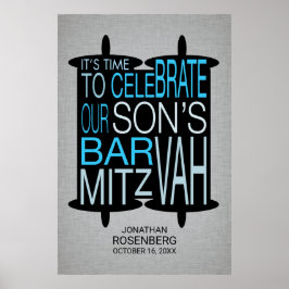 Modern Torah Bar Mitzvah Poster Grey and Blue