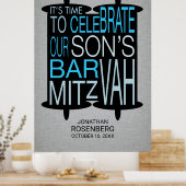 Modern Torah Bar Mitzvah Poster Grey and Blue (Keuken)