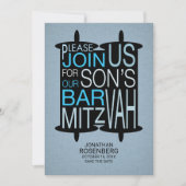 Modern Torah Bar Mitzvah Save the Date Gray Blue (Voorkant)