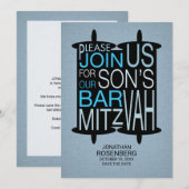 Modern Torah Bar Mitzvah Save the Date Gray Blue (Voorkant / Achterkant)