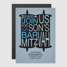 Modern Torah Bar Mitzvah Save the Date Gray Blue