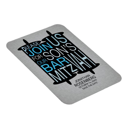 Modern Torah Grey Bar Mitzvah Save the Date Magneet (Rechterzijde)