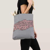 Modern Torn Gray & Roze Courage Typografie Tote Bag (Dichtbij)