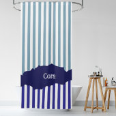 Modern Torn White Stripes Blue Layered Name Douchegordijn