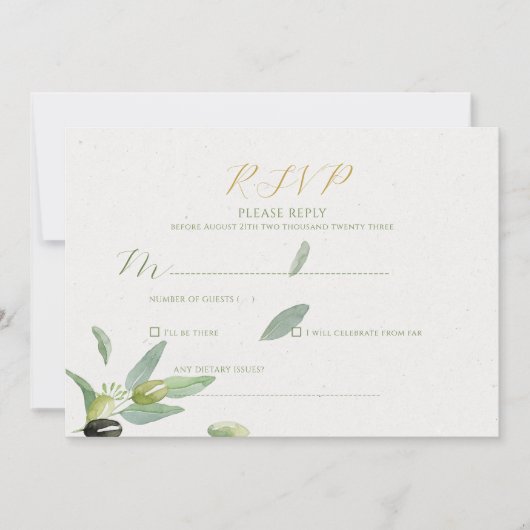 Modern Toscane Olijfbladeren Branch-RSVP KAART (Voorkant)