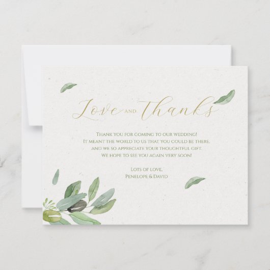 Modern Toscane olijfbladeren tak-dank u kaart (Voorkant)