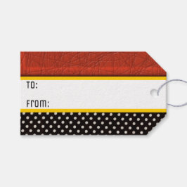 Modern tot-van in rood, wit, zwart en goud cadeaulabel