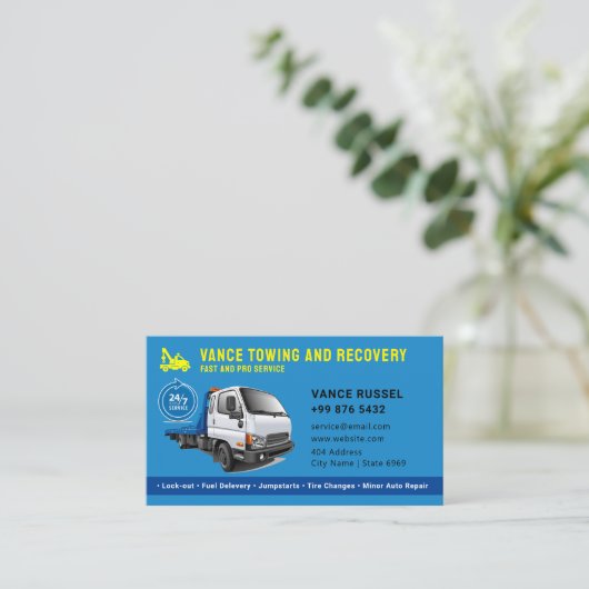 Modern Towing Service | blauw Visitekaartje (Staand voorkant)