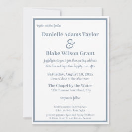 Modern Traditional Dusty Blue White Photo Wedding Kaart