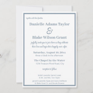 Modern Traditional Dusty Blue White Photo Wedding Kaart