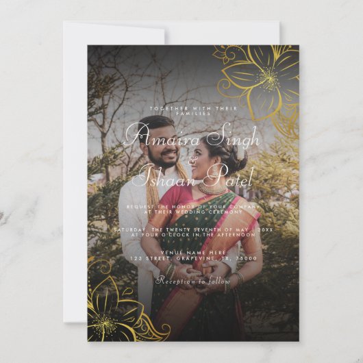 Modern & Traditional Gold Mehndi Indian Wedding Kaart (Voorkant)