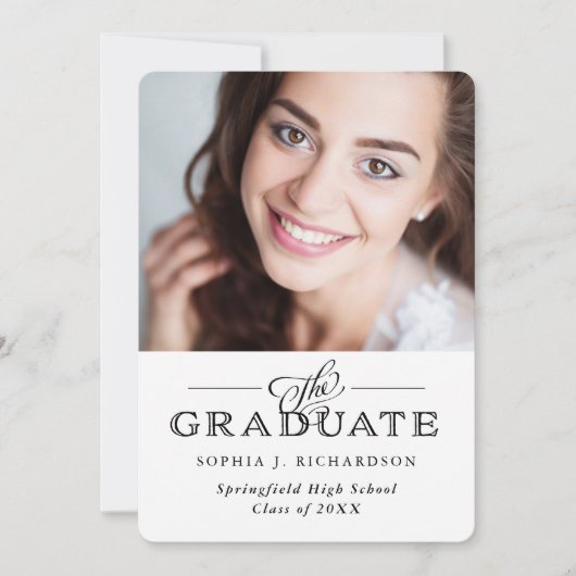 Modern Traditioneel Wit | Afstudeerfeest Foto Kaart (Voorkant)
