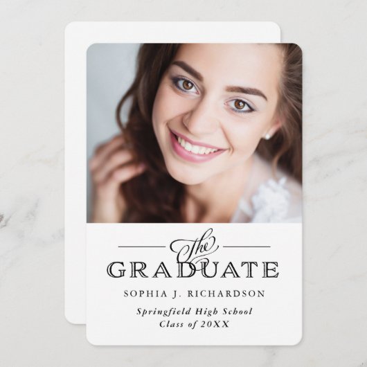 Modern traditioneel wit | Foto Afstudeerder Party Kaart (Voorkant / Achterkant)