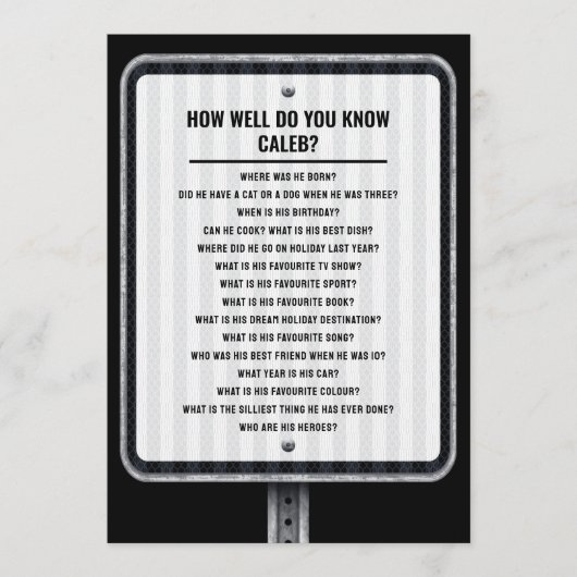 Modern traffic sign quiz party game kaart (Voorkant)