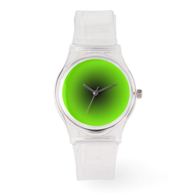 Modern transparant met zwarte en grasgroene wijzer horloge (Voorkant)