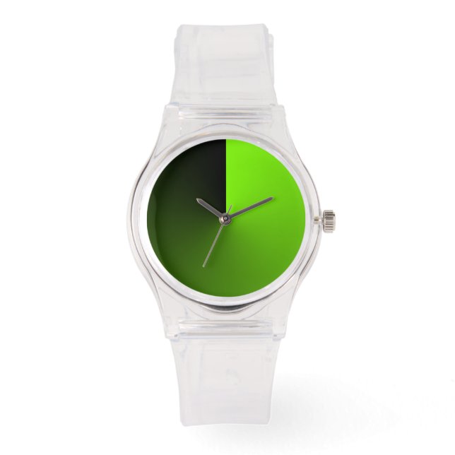 Modern transparant met zwarte en grasgroene wijzer horloge (Voorkant)