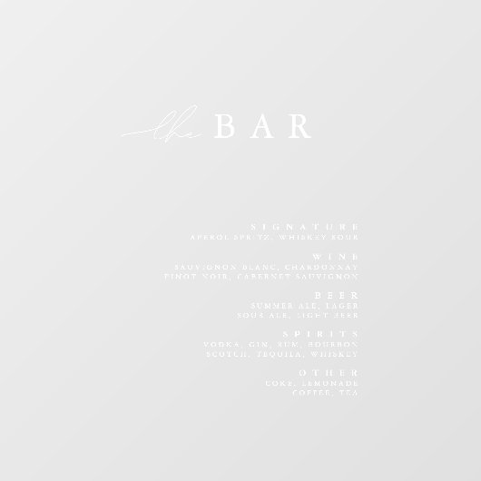 Modern Transparant Minimalistisch Bar Menu Pedesta Raamsticker (Vel)