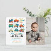 Modern Transport Jongens Verjaardagsfoto Kaart (Staand voorkant)