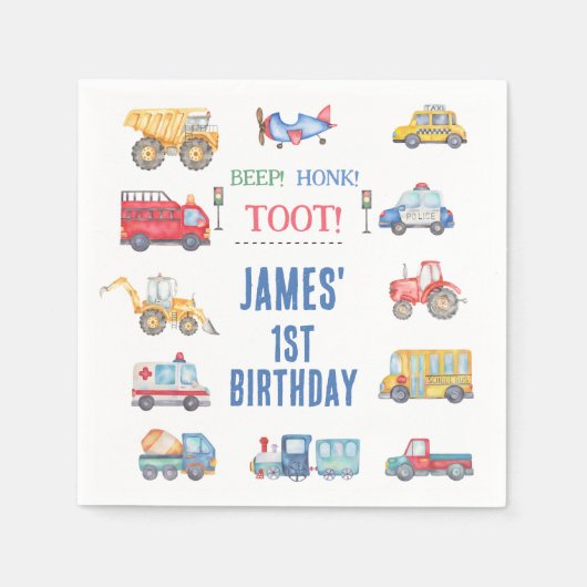 Modern Transport Thema 1e Verjaardag Party Paper Servet (Voorkant)