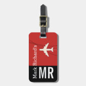 Modern Traveler naam & initialen stijlvol rood Bagagelabel (Voorkant verticaal)