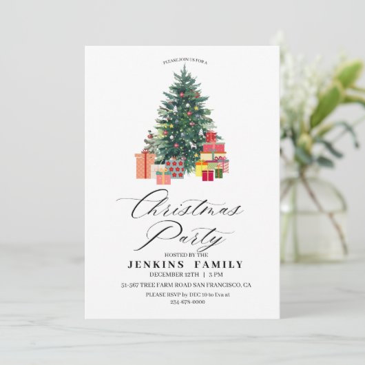 Modern Tree Christmas Party Invitations Kaarten (Staand voorkant)