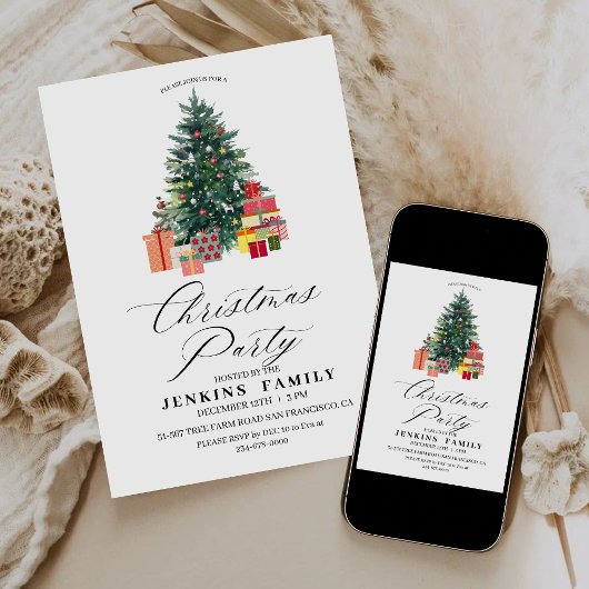 Modern Tree Christmas Party Invitations Kaarten
