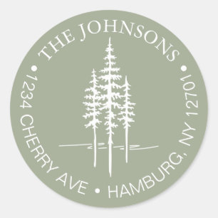 Modern Tree Forest Rustic Wedding Retouradres Ronde Sticker
