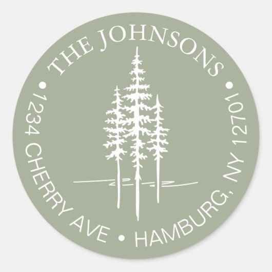 Modern Tree Forest Rustic Wedding Retouradres Ronde Sticker (Voorkant)