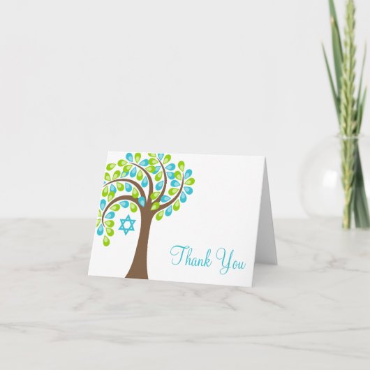 Modern Tree of Life Teal Blue Green Thank You Bedankkaart (Voorkant)
