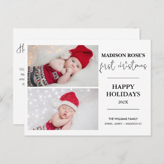 Modern Tree Two Foto Eerste Kerstmis Briefkaart (Voorkant / Achterkant)