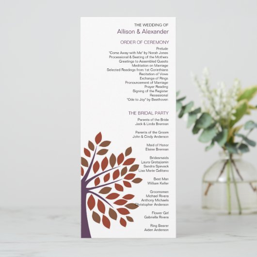 Modern Tree Wedding-programma Programmakaart (Staand voorkant)