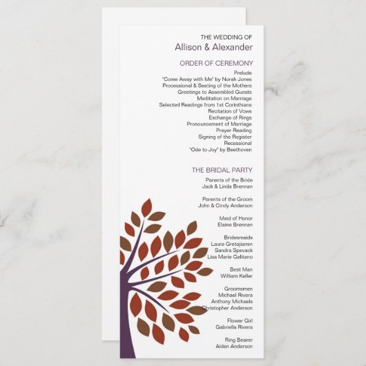 Modern Tree Wedding-programma Programmakaart (Voorkant / Achterkant)