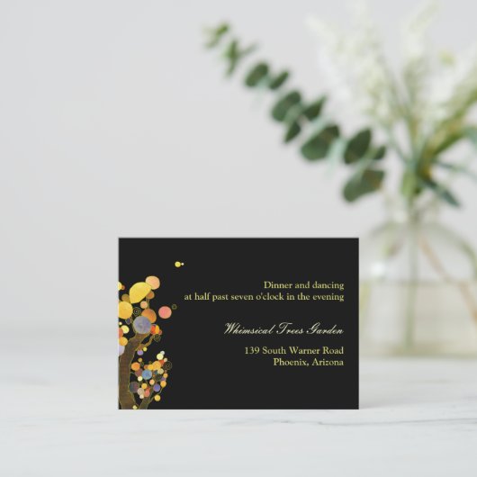 Modern Trees Black Wedding Reception Informatiekaartje (Staand voorkant)
