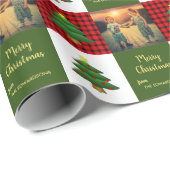 Modern trees Merry Christmas family photo Cadeaupapier (Rol Hoek)