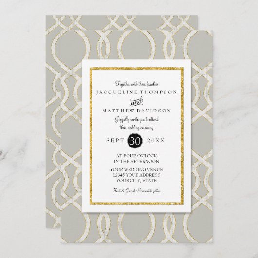 Modern Trellis Lattice Pattern Gold Typografie Kaart (Voorkant / Achterkant)