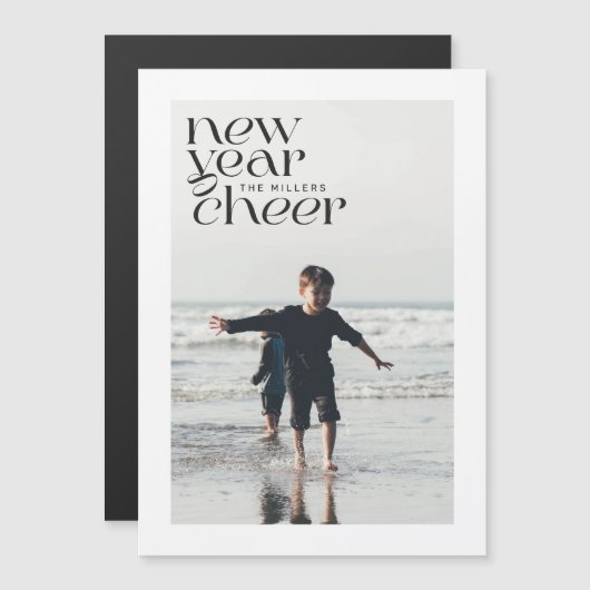 Modern Trends Nieuwjaar Cheer Foto Magnetische Kaa Uitnodiging (Voorkant / Achterkant)