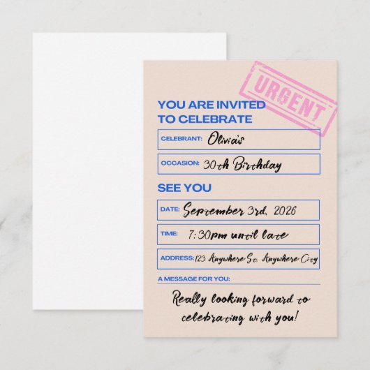Modern, Trendy, 30th Birthday Invitation Kaart (Voorkant / Achterkant)