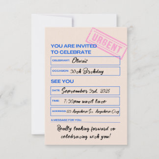Modern, Trendy, 30th Birthday Invitation Kaart