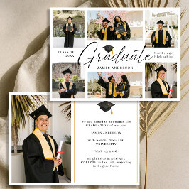 Modern Trendy 7 Photo Graduation Collage Aankondiging