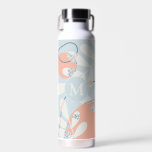 Modern Trendy Abstract Botanical Art Monogram Waterfles<br><div class="desc">Abstracte botanische kunst in pasteltinten van blauw en perzikkleurig met initiaal.</div>