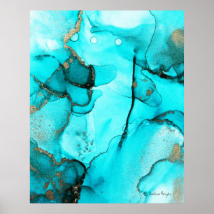 Modern Trendy Abstract Organic Blauwgroen Turquois Poster