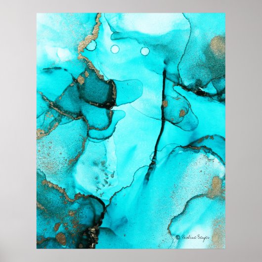 Modern Trendy Abstract Organic Blauwgroen Turquois Poster (Voorkant)