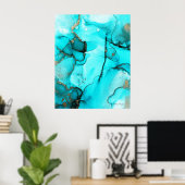 Modern Trendy Abstract Organic Blauwgroen Turquois Poster (Thuiskantoor)